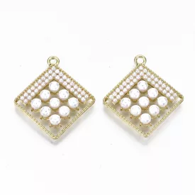   Arany Színű Szintetikus Kagyló Rombusz Medál Fülbevaló Alap 31,5x28mm
