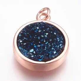 Rózsaarany Színű Kék Műgyanta Druzy Medál 14x11,5mm