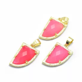   Arany Fazettált Rózsaszín Achát Ásvány Medál 23x14x6mm