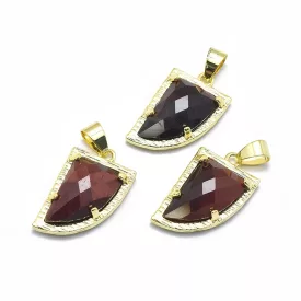   Arany Fazettált Vörös Tigrisszem Ásvány Medál 23x14x6mm