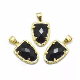 Arany Fazettált Fekete Achát Ásvány Medál 22,5x14,5x5mm