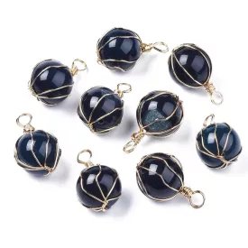   Arany Színű Kék Fekete (1) Achát Ásvány Medál 33-36x21mm
