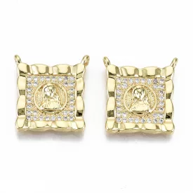   Arany Színű Cirkónia Strasszos Szűz Mária Kocka Medál 16,5x15,5mm
