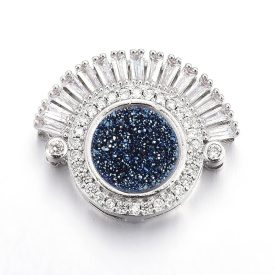   Ezüst Színű Cirkónia Strasszos Műgyanta Kék Druzy Felfűzhető Közdarab Köztes Felvarrható Medál Kitűző 22,5x27,5mm