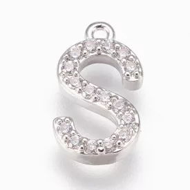   Ezüst Színű Cirkónia Strasszos S Betű ABC Medál 15,5x8mm