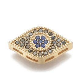   Arany Színű Cirkónia Strasszos Nazar Szeme Felfűzhető Közdarab Köztes Felvarrható Medál Kitűző 9,5x17mm