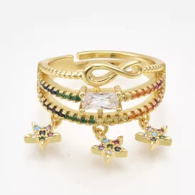   Arany Színű Színes Cirkónia Strasszos Végtelen Csillag Gyűrű Újjméret: 18mm (Minimálisan Állítható)