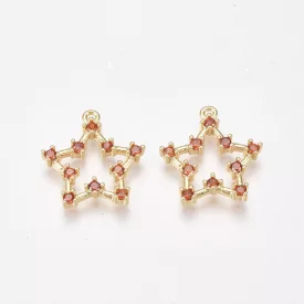   Arany Színű Narancssárga Cirkónia Strasszos Csillag Medál 18x16,5mm