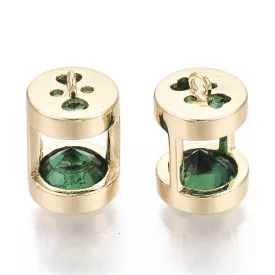   Arany Színű Zöld Cirkónia Strasszos Homokóra Medál 10,5x7mm
