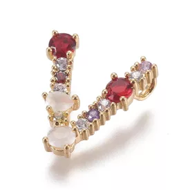   Arany Színű Színes Cirkónia Strasszos V Betű ABC Medál 20,5x12,5mm