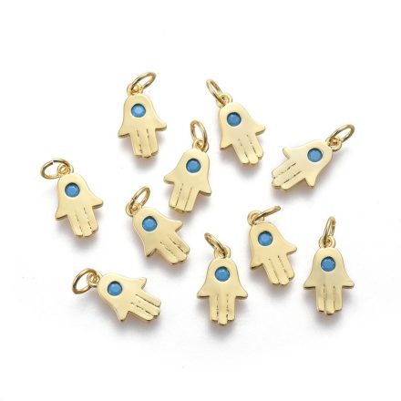 Arany Színű Kék Cirkónia Strasszos Hamsa Kéz Medál 13,5x8mm