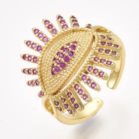   Arany Színű Rózsaszín Cirkónia Strasszos Gyűrű Újjméret: 17mm (Minimálisan Állítható)