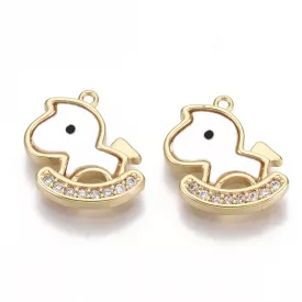   Arany Színű Cirkónia Strasszos Kagyló Berakásos Hintaló Medál 13x13mm