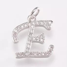   Ezüst Színű Cirkónia Strasszos E Betű ABC Medál 13x14mm