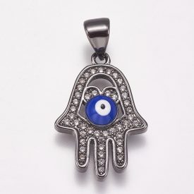   Fekete Színű Cirkónia Strasszos Hamsa Kéz tűzzománc Nazar Szeme Medál 20x14mm