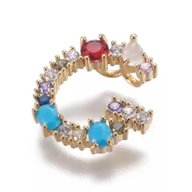   Arany Színű Színes Cirkónia Strasszos G Betű ABC Medál 19,5x18mm
