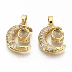   Arany Színű Cirkónia Strasszos Hold Szintetikus Macskaszem Medál 19x14x7mm