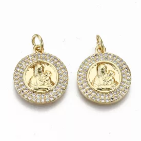   Arany Színű Cirkónia Strasszos Jézus Szűz Mária Medál 17,5x15mm