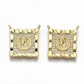   Arany Színű Cirkónia Strasszos Jézus Kocka Medál 16,5x15,5mm