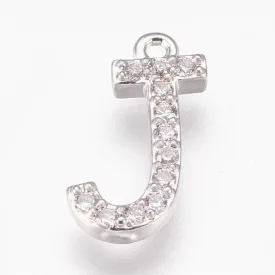 Ezüst Színű Cirkónia Strasszos J Betű ABC Medál 15x9mm