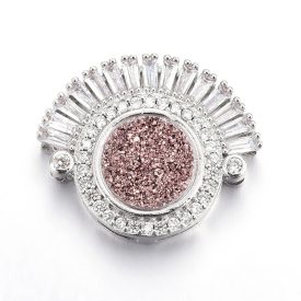   Ezüst Színű Cirkónia Strasszos Műgyanta Arany Druzy Felfűzhető Közdarab Köztes Felvarrható Medál Kitűző 22,5x27,5mm