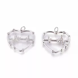   Ezüst Színű Cirkónia Strasszos Szív Szívritmus Szívverés Medál 21x24mm
