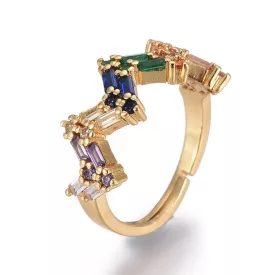   Arany Színű Színes Cirkónia Strasszos Gyűrű Újjméret: 17,5mm (Minimálisan Tágítható)