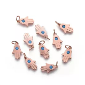   Rózsaarany Színű Kék Cirkónia Strasszos Hamsa Kéz Medál 13,5x8mm