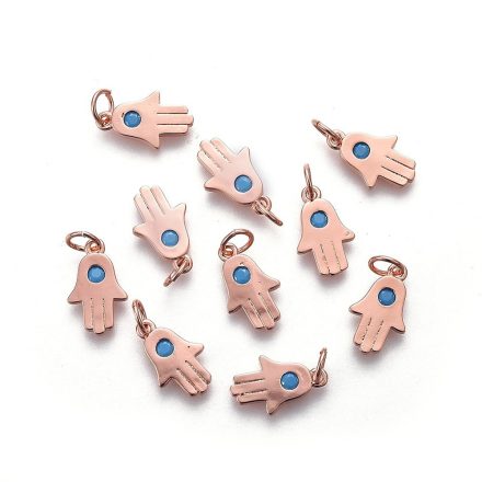 Rózsaarany Színű Kék Cirkónia Strasszos Hamsa Kéz Medál 13,5x8mm