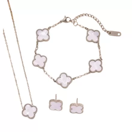 Ezüst Fehér Színű Lóhere Nyaklánc, Fülbevaló, Karkötő Szett