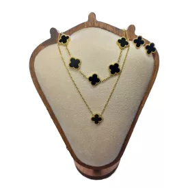   Arany-Fekete Színű Lóhere Nyaklánc, Fülbevaló, Karkötő Szett