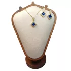 Arany Színű Nemesacél Kék Cirkónia Strasszos Nyaklánc, Fülbevaló Ékszer Szett