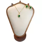 Arany Színű Nemesacél Zöld Cirkónia Strasszos Nyaklánc, Fülbevaló Ékszer Szett