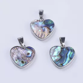   Ezüst Színű Abalone Paua Kagyló Szív Medál 25x21,5x3,5mm