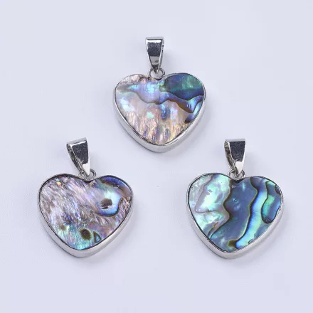 Ezüst Színű Abalone Paua Kagyló Szív Medál 25x21,5x3,5mm