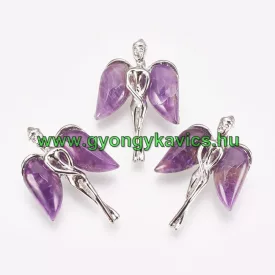 Ezüst Színű Ametiszt Angyal Ásvány Medál 34x23x8mm
