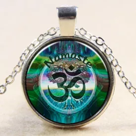   Ezüst Színű Aum Ohm Életfa Namaste Medál Lánccal (22) Nyaklánc 27,5mm