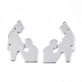   Ezüst Színű Nemesacél Család Anya Apa Baba Várandósság Terhesség Babaváró Medál 37x24mm