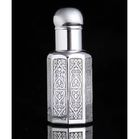   Ezüst Színű "Dubai" Arab Mintás Golyós Roll-On Parfüm Illóolaj Üvegcse 67x26mm 12ml 
