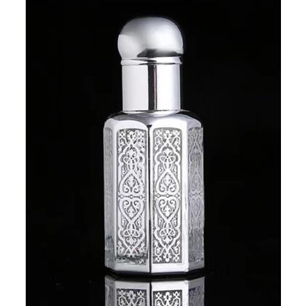 Ezüst Színű "Dubai" Arab Mintás Golyós Roll-On Parfüm Illóolaj Üvegcse 67x26mm 12ml 