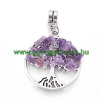   Ezüst Színű Ametiszt Ásvány Életfa Charm Medál Nyaklánc Karkötő Ékszer Dísz Köztes 37x25mm