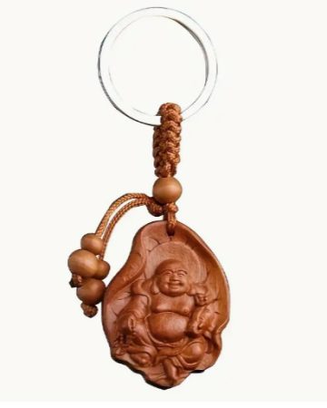 Ezüst Színű (118) Fa Buddha Kulcstartó Karika 94x34mm