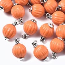   Ezüst Színű Narancssárga Halloween Tök Medál 13,5x14x12mm