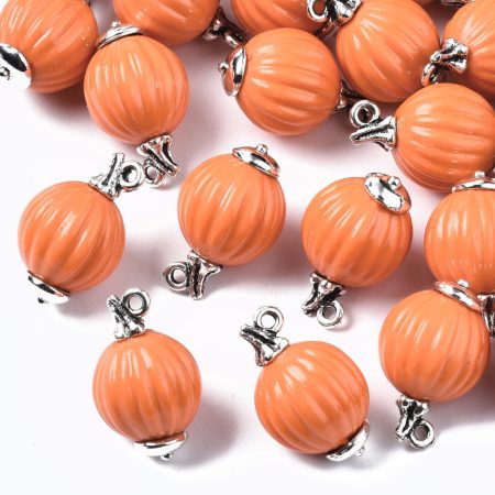 Ezüst Színű Narancssárga Halloween Tök Medál 13,5x14x12mm