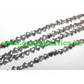   Ezüst Hematit Szív (2) Keresztben Átfúrt Ásványgyöngy 6x5,5x3mm