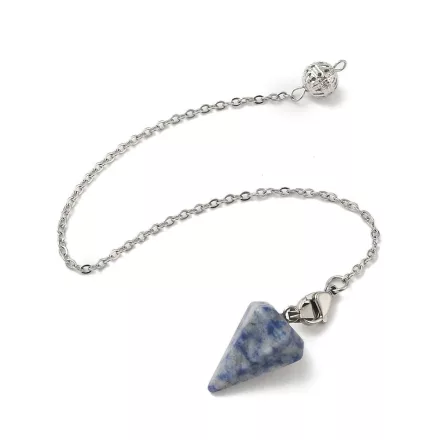 Brazil Szodalit Ezüst Színű Inga Pendulum Medál Lánc (Inga: 22x12,5mm, Hossz: 23cm)