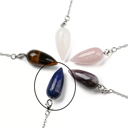 Lápisz Lazuli Lazurit (2) Ezüst Színű Inga Pendulum Medál Lánc (Inga: 30,5x14mm, Hossz: 22cm)