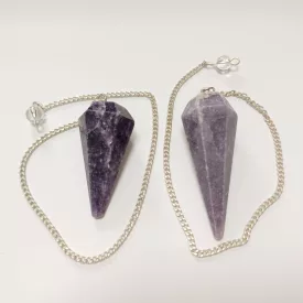   Lepidolit Ezüst Színű Inga Pendulum Medál Lánc (Inga: ~33-43x15-17mm, Hossz: ~18cm)