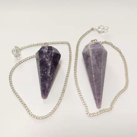 Lepidolit Ezüst Színű Inga Pendulum Medál Lánc (Inga: ~33-43x15-17mm, Hossz: ~18cm)