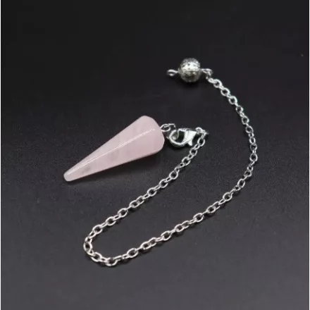 Rózsakvarc (2) Ezüst Színű Inga Pendulum Medál Lánc (Inga: 35x11mm, Hossz: 20cm)